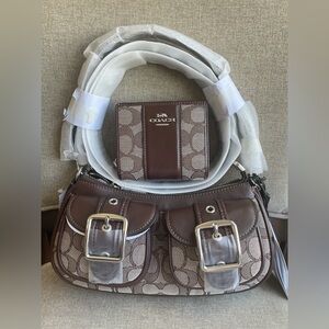 last1‼️NWT!2PCS COACH ASHTON SHOULDER BAG IN SIGNATURE JACQUARD+WALLET for gift